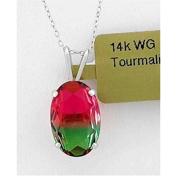 Created 4.49 Cts AAA Tourmaline Pendant 14k White Gold